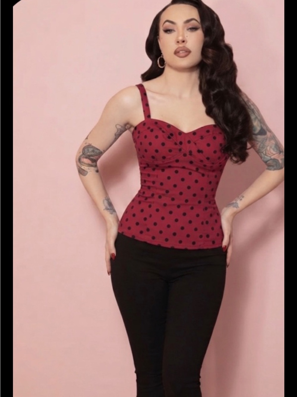Dead Dames by Micheline Pitt Polka Dot Corset Top Pin-up Bombshell 4X Red Black